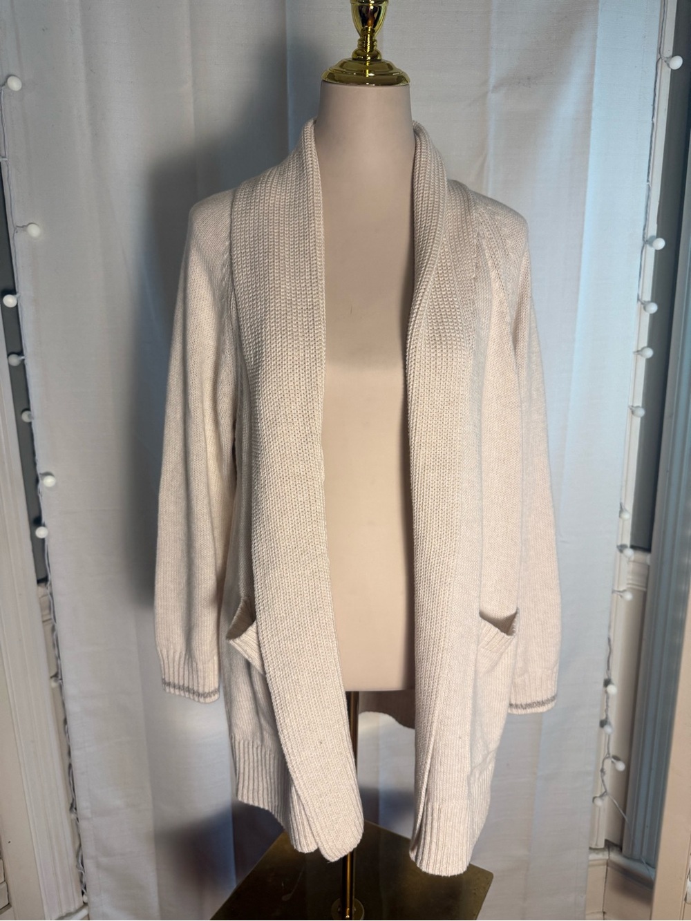 NWT Roots Cabin Cream Shawl Collar Open Front Cardigan Sweater Medium
